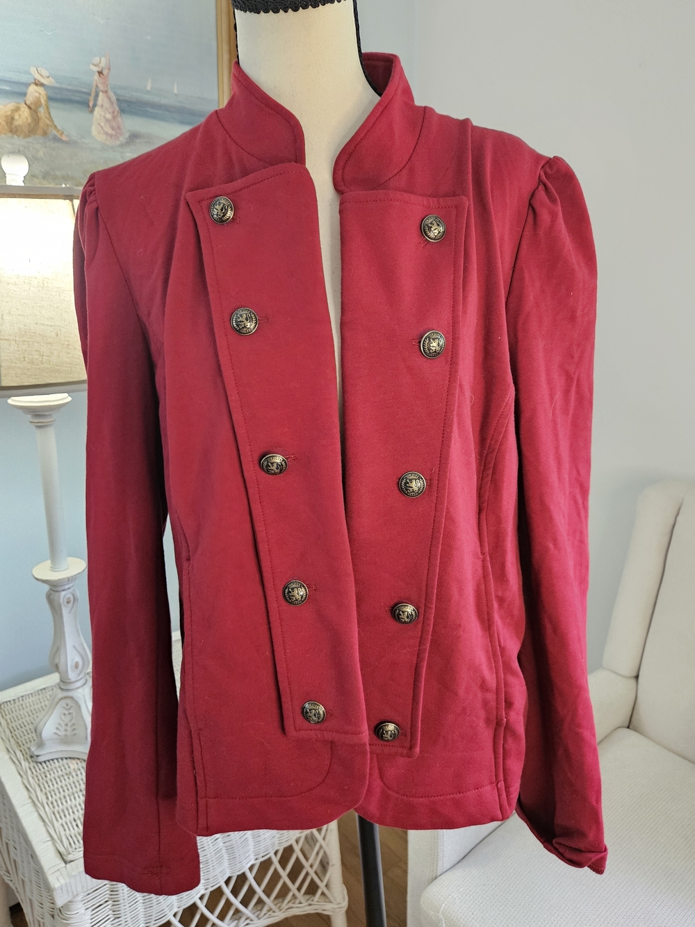 Tommy Hilfiger Red Double-Breasted Military-Style Blazer